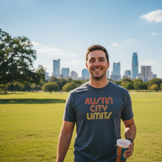 ACL Sunset Tee on Model in Zilker Park Austin TX
