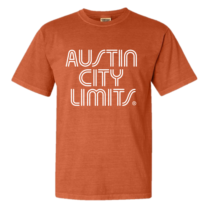 Orange unisex t-shirt with the white text 'Austin City Limits' printed across the front.