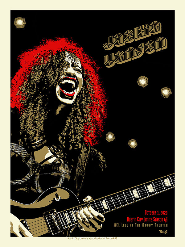 Poster of Jackie Venson red hair playing a guitar