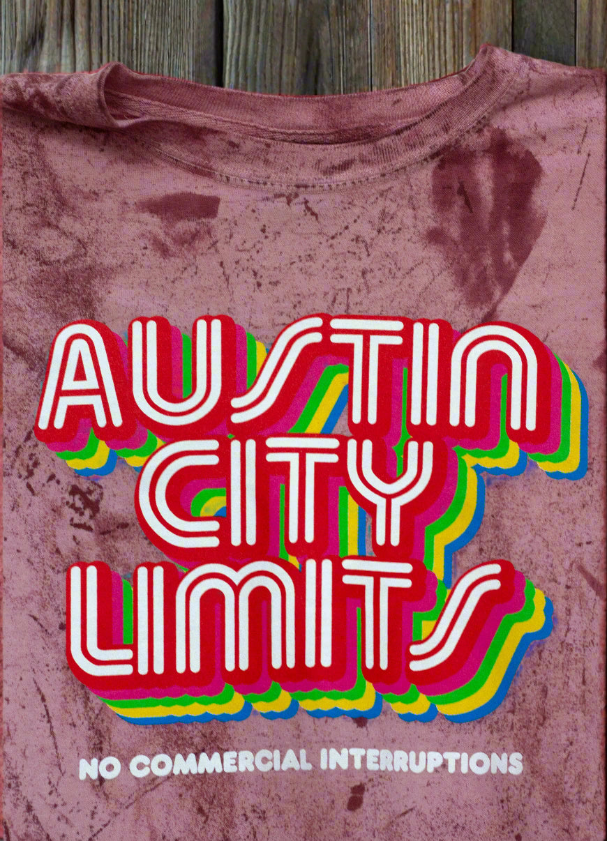 official austin city limits tie dye tee merchandise close up
