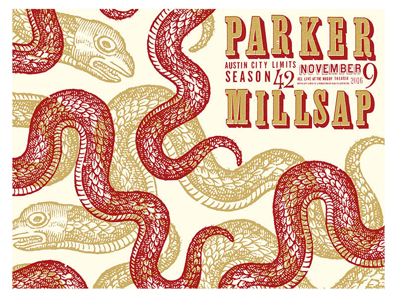 Parker Millsap Poster ft reptile looking creatures. Poster for Austin City Limits Taping