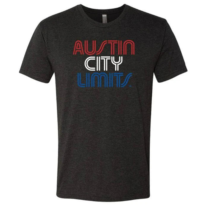 BLACK UNISEX T-SHIRT WITH RED, WHITE, & BLUE CORE LOGO