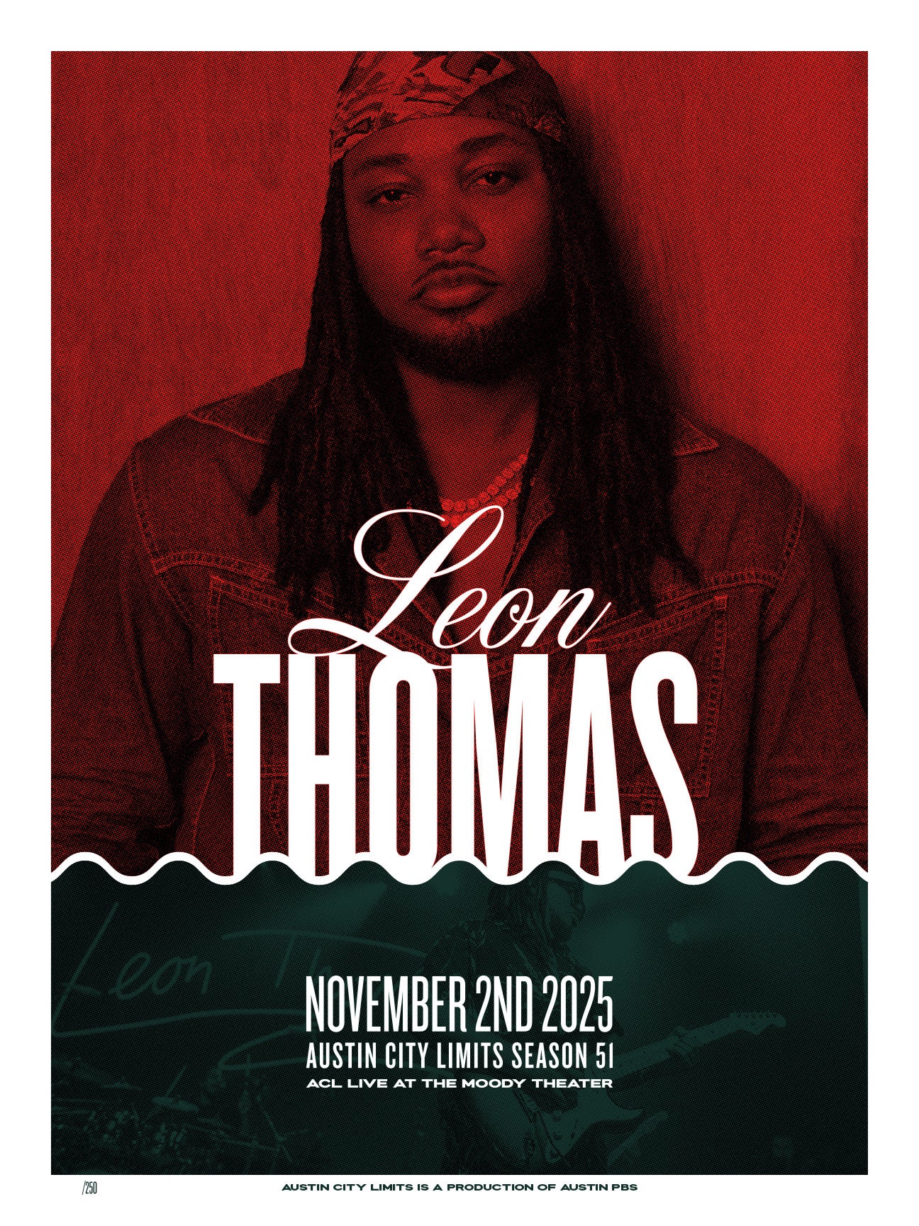 Promotional Austin City Limits poster for Leon Thomas with a red and black background