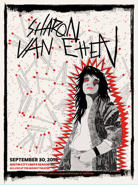Promotional poster for Sharon Van Etten with stylized illustration and text details.