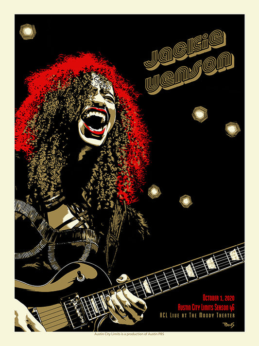 Poster of Jackie Venson red hair playing a guitar