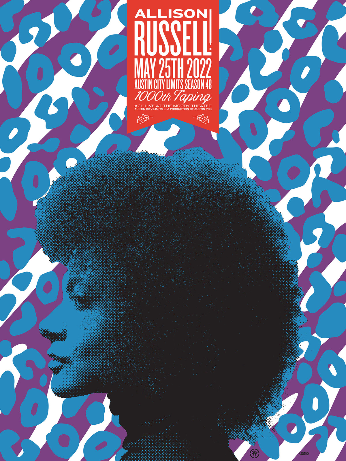 Promotional poster for Allison Russell with a stylized face and abstract pattern
