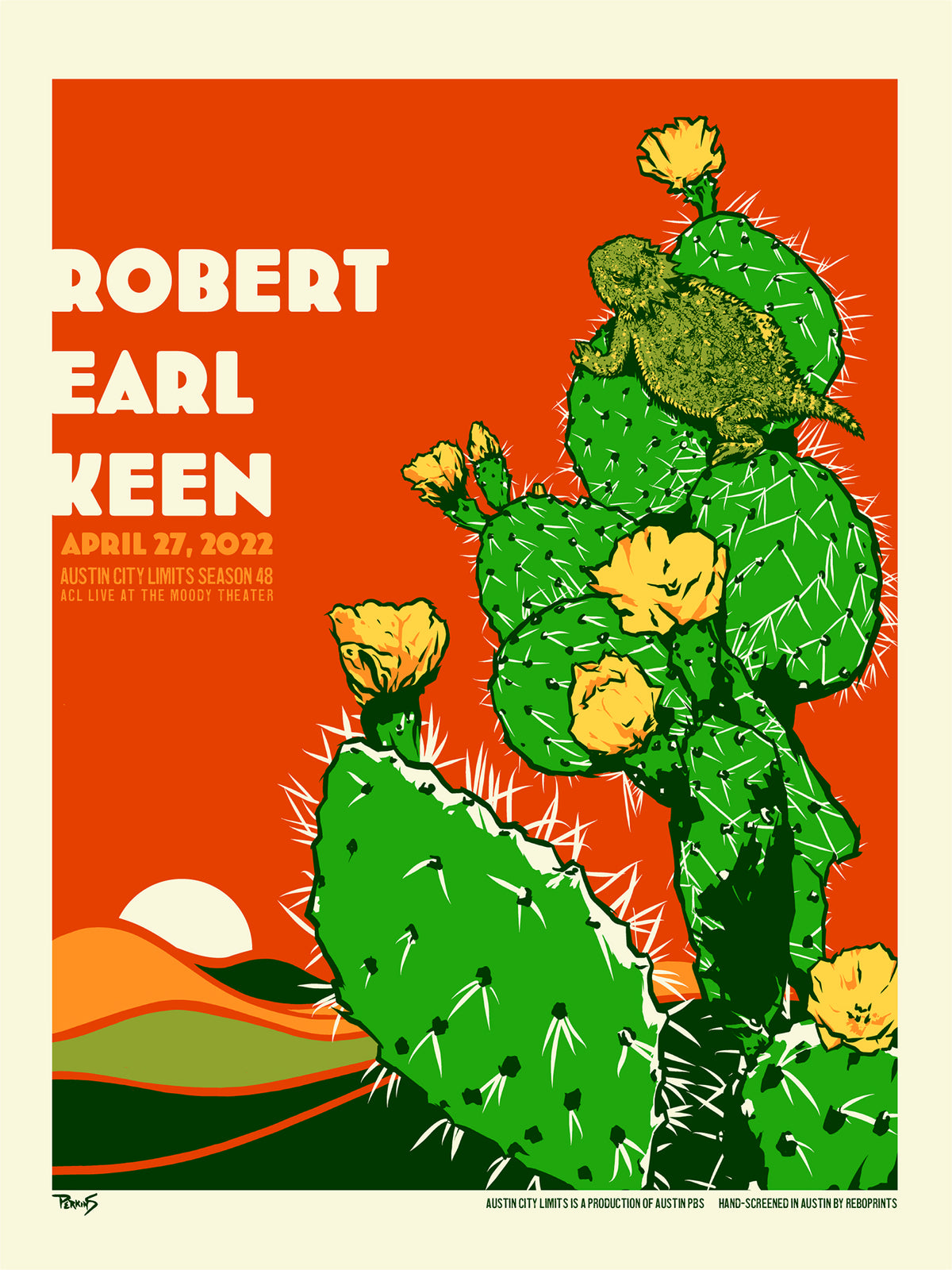 Poster for Robert Earl Keen concert featuring a cactus with flowers on an orange background