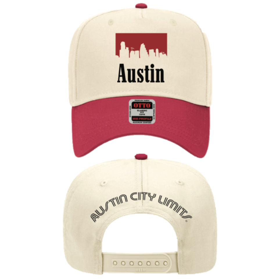 RED ACL TWO TONE TRUCKER HAT WITH AUSTIN SKYLINE