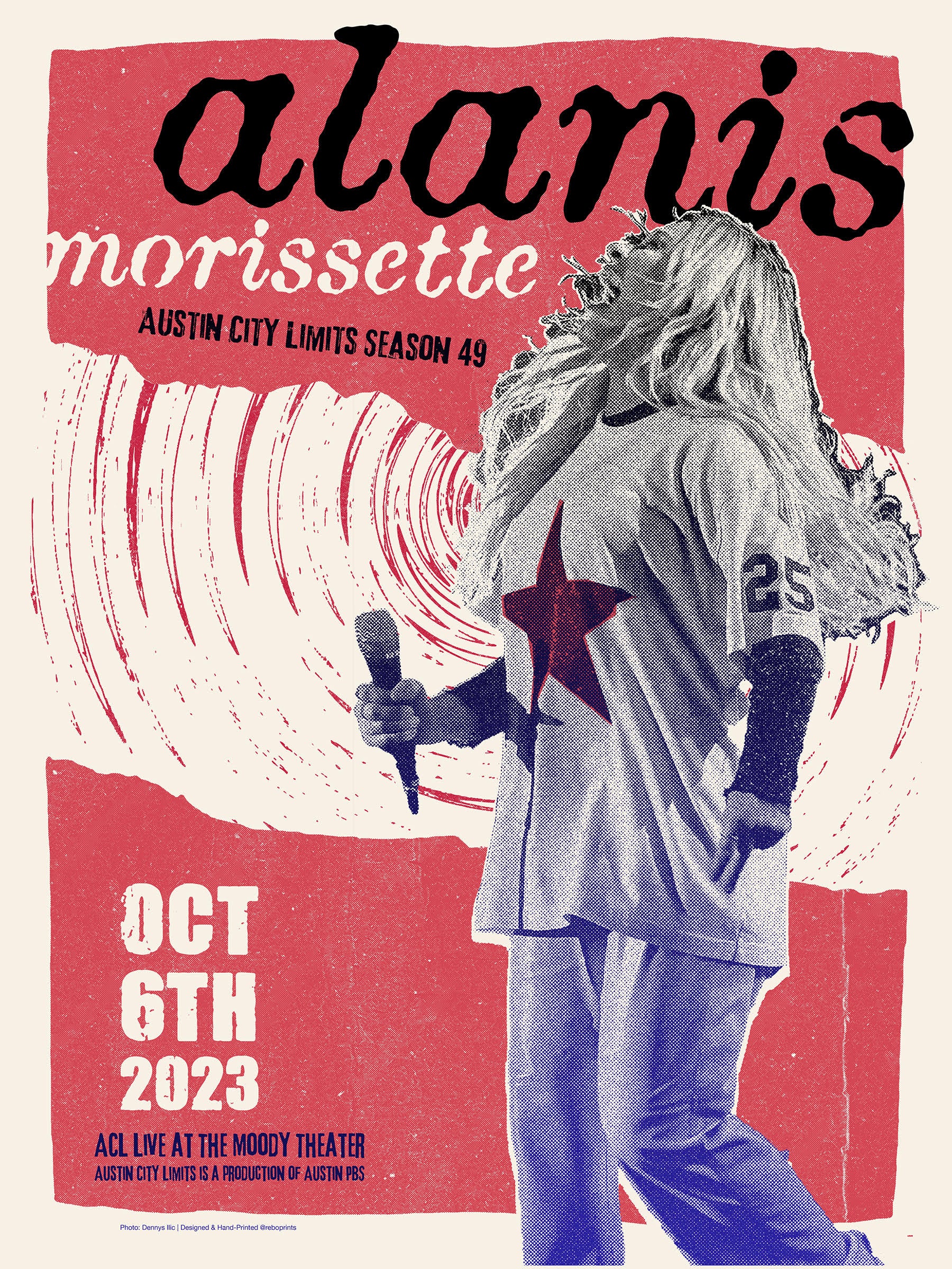 alanis morissette concert poster on red background