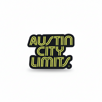 Austin City Limits neon yellow sticker on white background