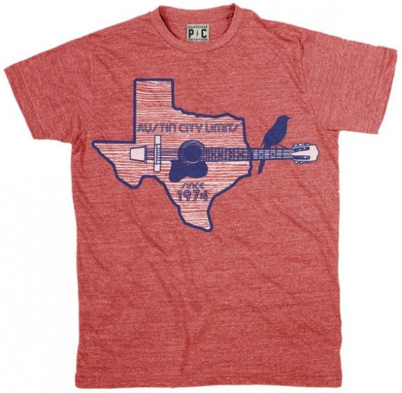 Heather Red Unisex T-Shirt with ACL Logo and Texas Guitar Outline
