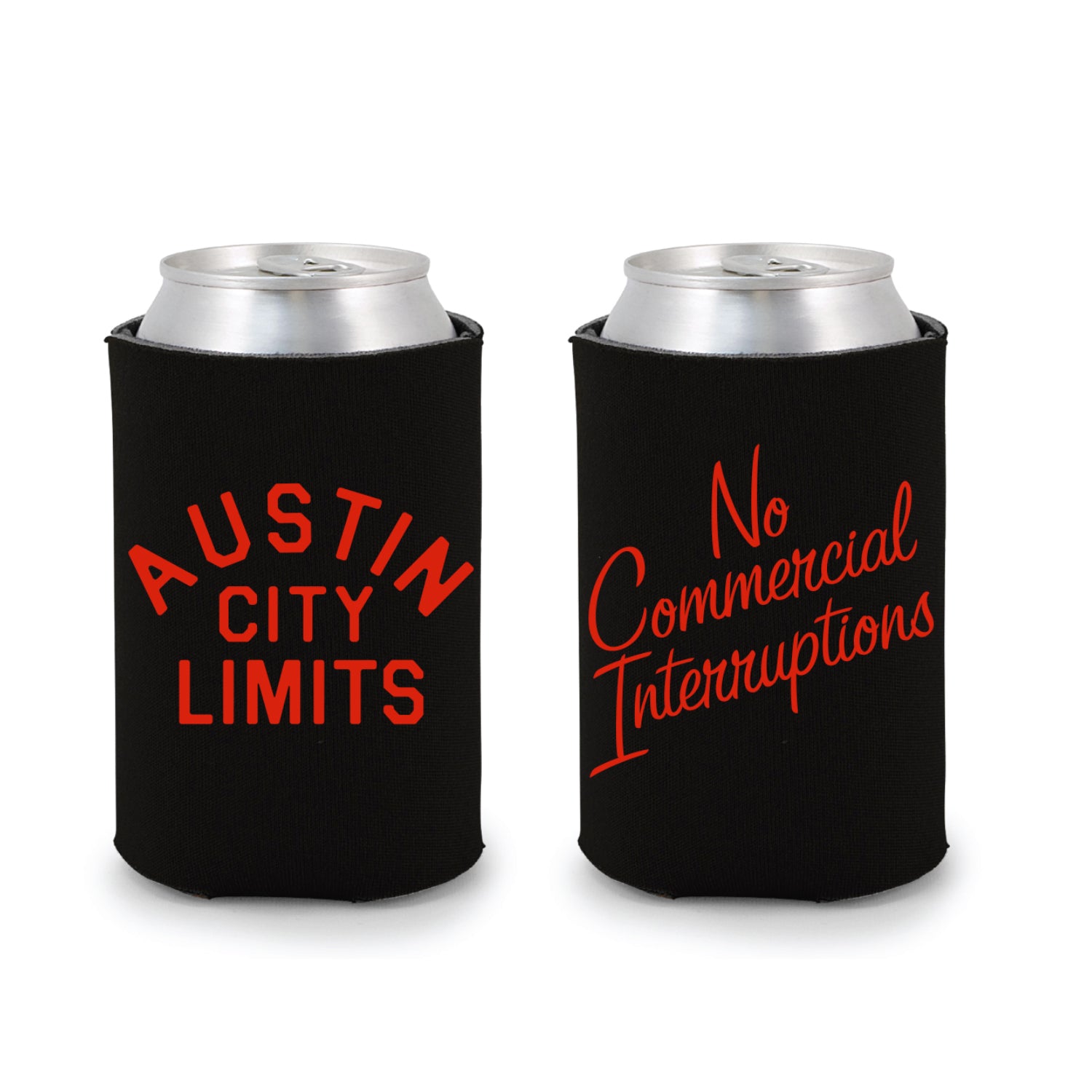 Austin City Limits "No Commercial Interruptions" Black Collapsible Can Koozie