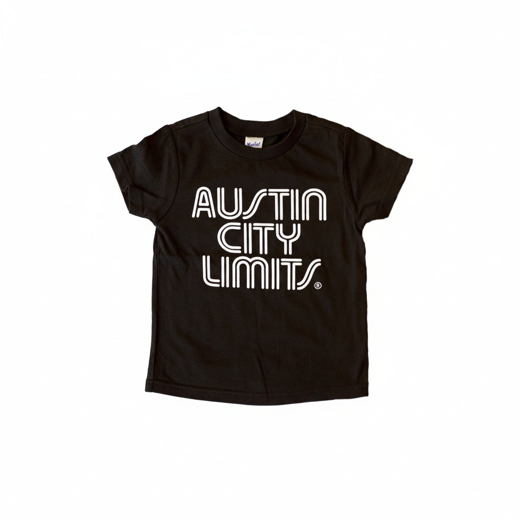 Black toddler T-shirt with 'Austin City Limits' text in white.